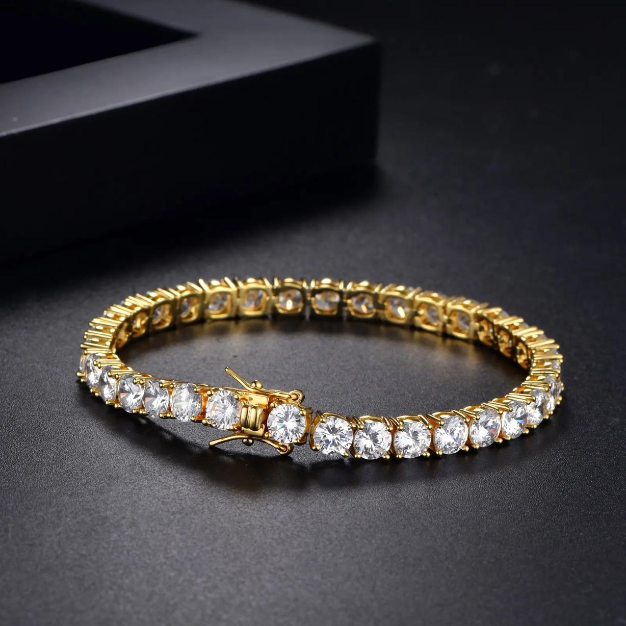 2-6mm Moissanite Tennis Chain Bracelet for Men & Women, 18K Gold & 925 Silver Hip Hop Bling Bracelet, Round Cut Diamond Style, Luxury Fashion Jewelry, Viral Gift
