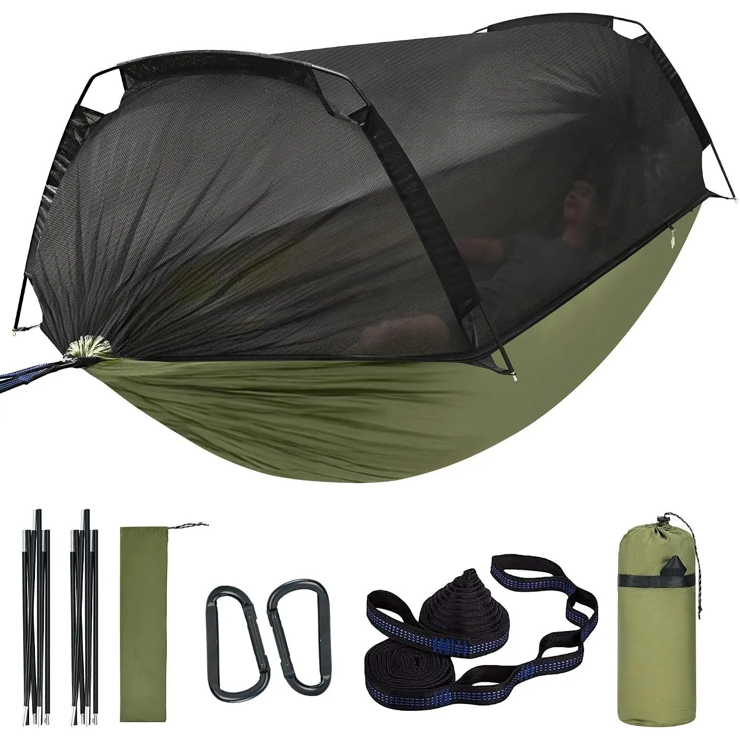 Camping Hammock Tent - Portable Hammocks with Mosquito Net (Single/Double, 500lbs Capacity) - Spacious & Anti-Rollover Design with 2 Tree Straps for Hiking, Backpacking, Indoor/Outdoor Use
