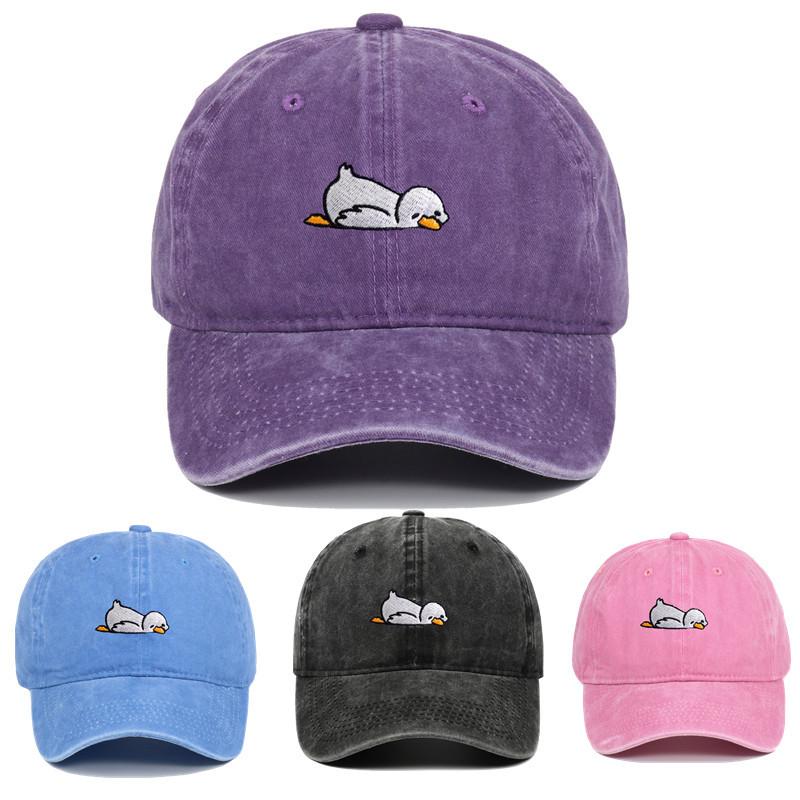 Cartoon Duck Washed Denim Baseball Cap for Women, Spring and Summer, Face-Slimming, Wide Brim, Deep Crown, Versatile Duckbill Cap