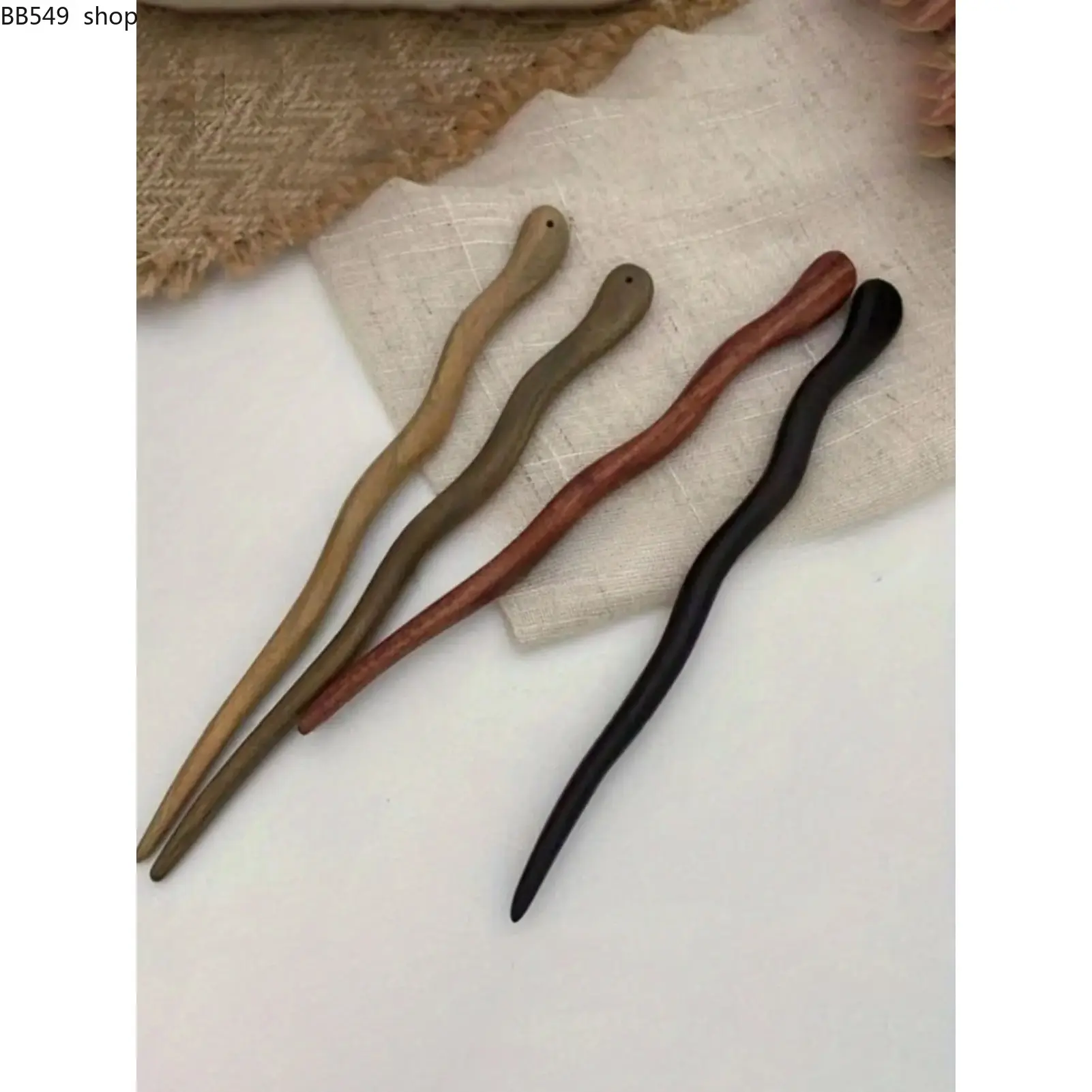 4 Piece Handcrafted Wooden Hair Sticks, Elegant Chinese Hairpin with Imitation Ebony, Unique Headpiece for Formal Events, Natural Texture in, Dark