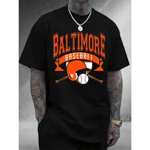 Men'S & Women'S Baltimore Baseball Graphic T-Shirt - White & Orange Oriole Bird & Bat Design, Bold Team Lettering, Soft Breathable Fabric, Loose Fit Casual Sports Tee for Fans, Machine Washable, Durable Print, Unisex Round Neck Short Sleeve Shirt fo