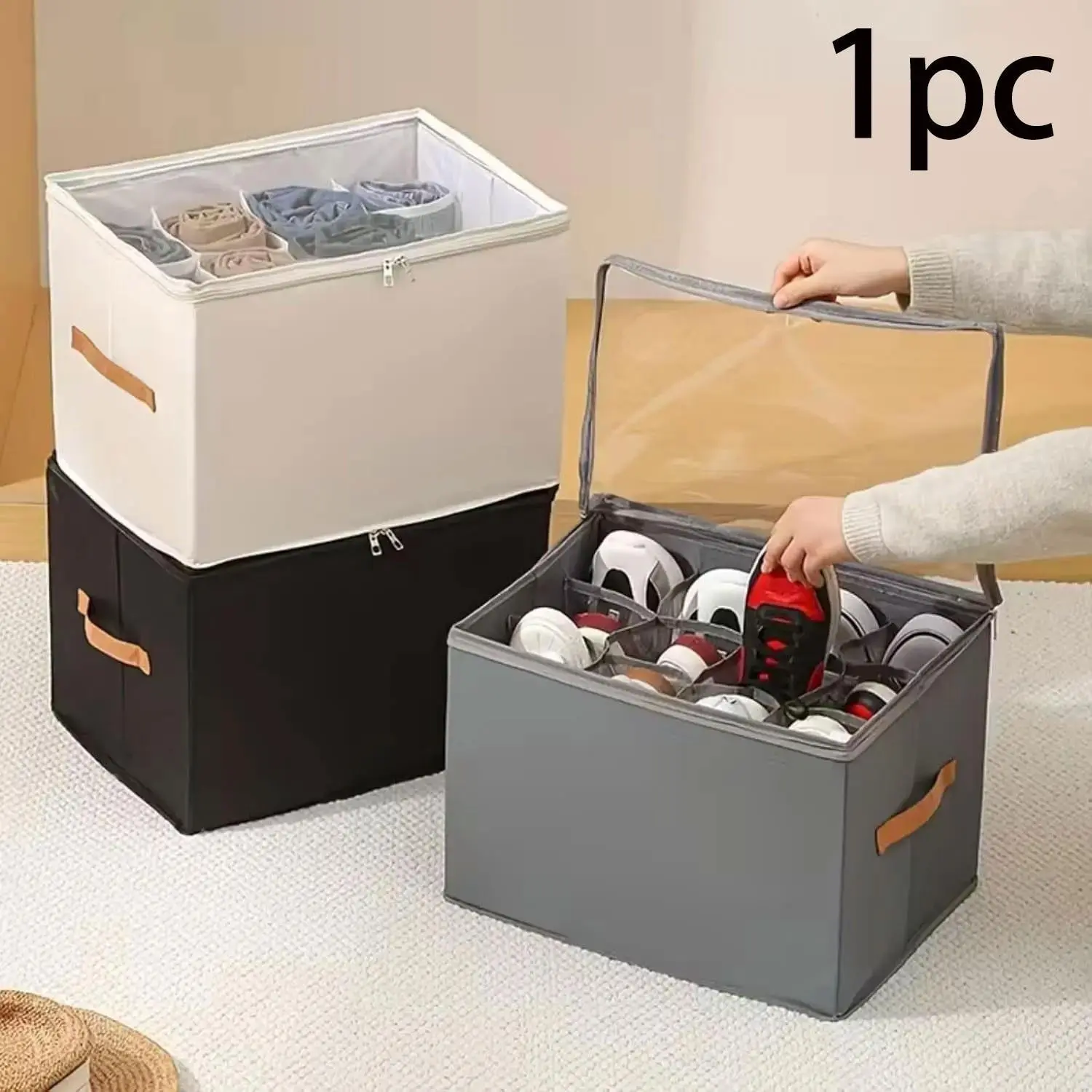 Foldable Shoe Box Organizer, Large Capacity Closet Storage Container, Adjustable Shelves with Dust Cover, Space-Saving Home Storage