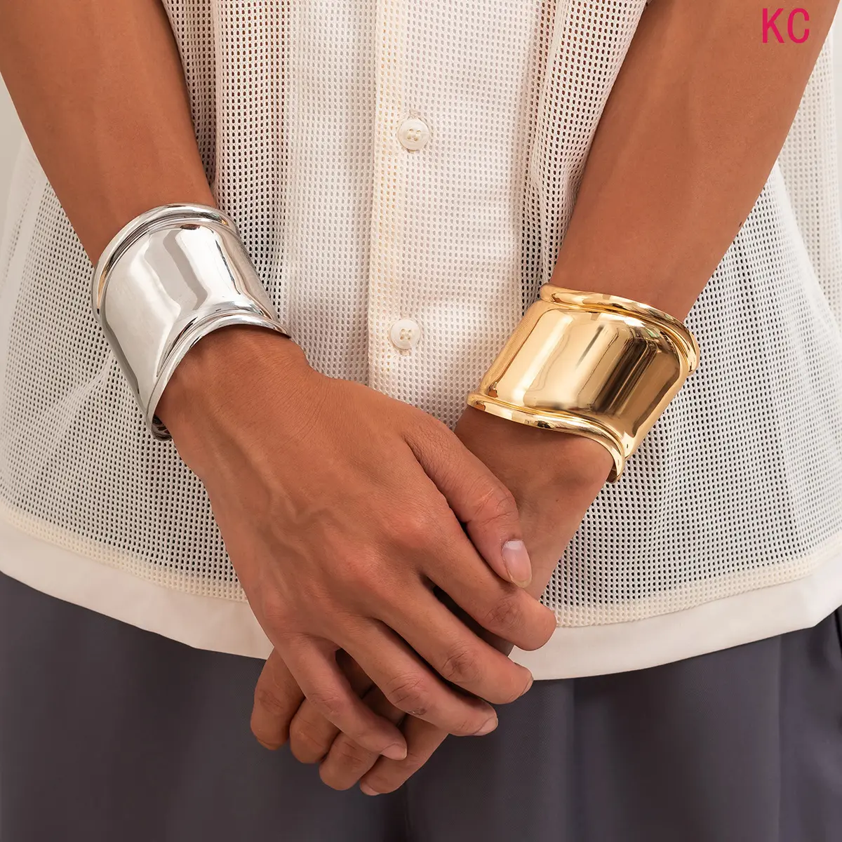 Wide Geometric Metal Open Cuff Bangle For Men, Minimalist Versatile Trendy Hand Jewelry For Daily Outfits