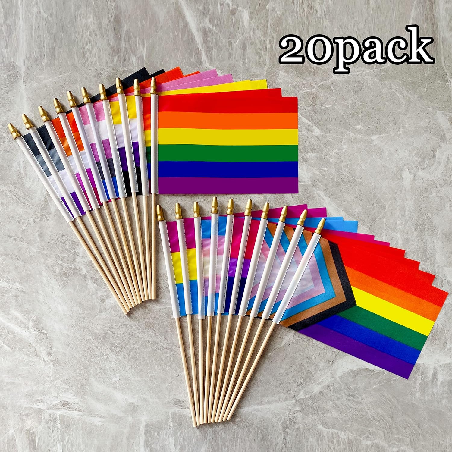 Progress Rainbow Gay Pride Flags Set on  Stick Small Mini Hand Held LGBTQ Inlcusive Flags,5x8 Inch,20 Pack