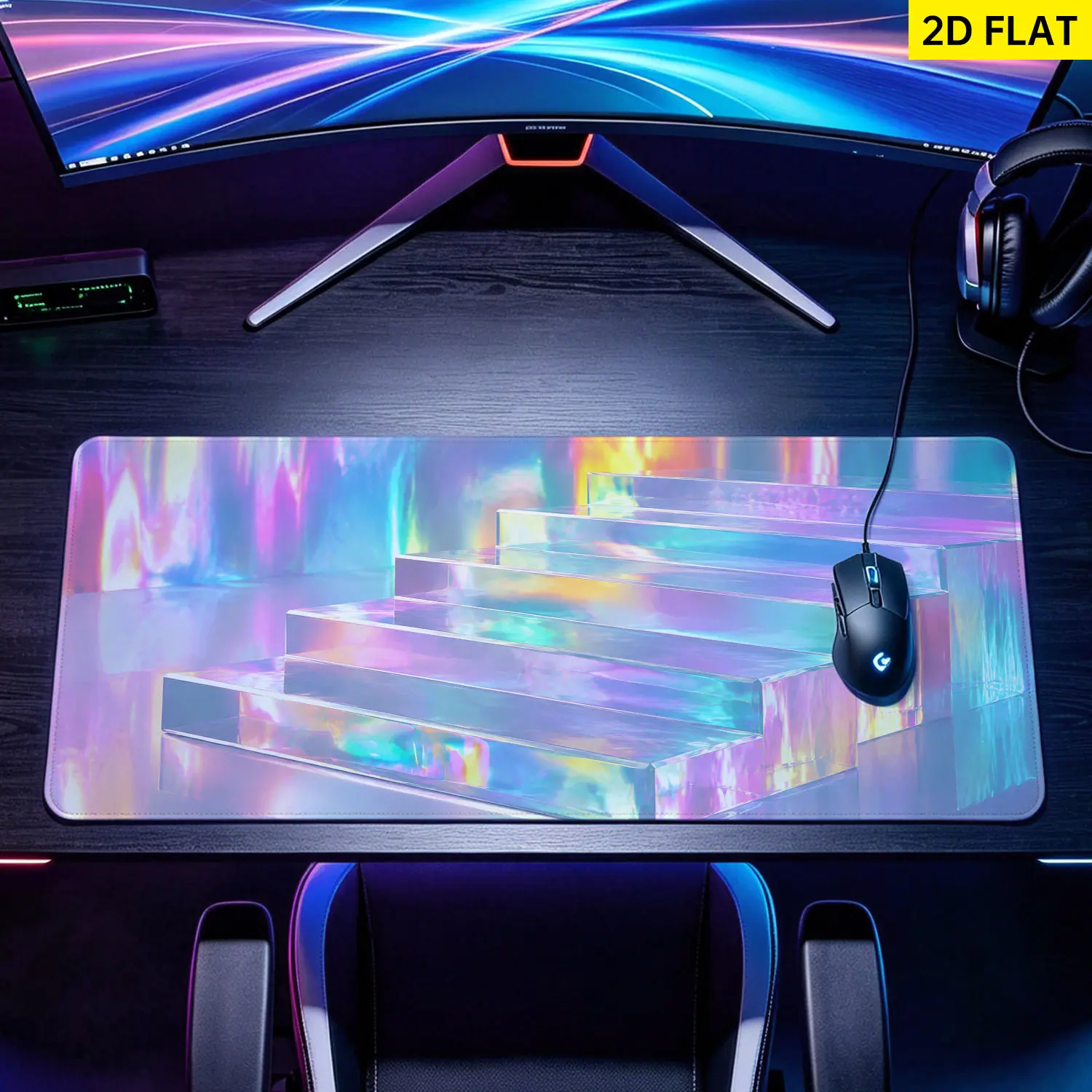 Extra Large Iridescent Holographic Glass Stairs Mouse Pad,Non Slip Rubber Pad,Desktop Decoration Drotection Pad,Washable,Lock Edge Multi Size,Premium Multipurpose Mousepad For Home,Office,Gift for Family and Friends