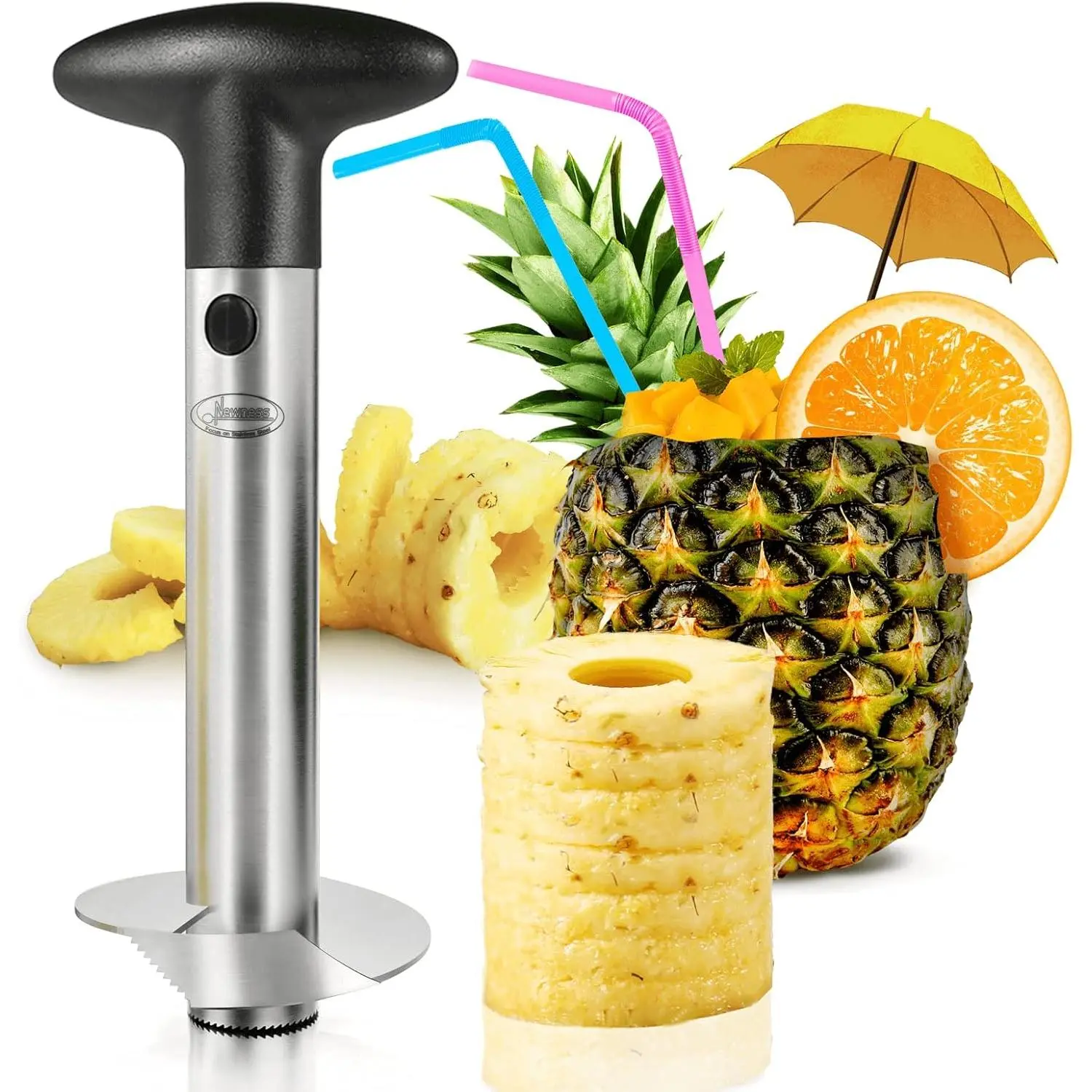Upgraded Reinforced Pineapple Corer Remover with Extra Thick Sharp Stainless Steel Blade, Premium Heavy Duty Pineapple Slicer Cutter Tool, Quick Core Removal to Make Pineapple Rings & Diced Fruit for Home Kitchen
