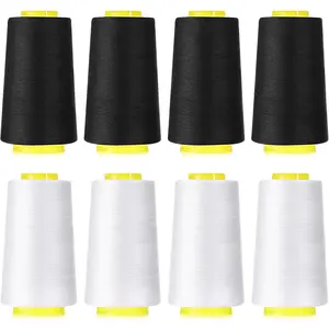 8Pcs Black & White 40S/2 Polyester Sewing Thread Spools 3000 Yards All Purpose Serger Thread for Sewing Machine and Hand Repair Works