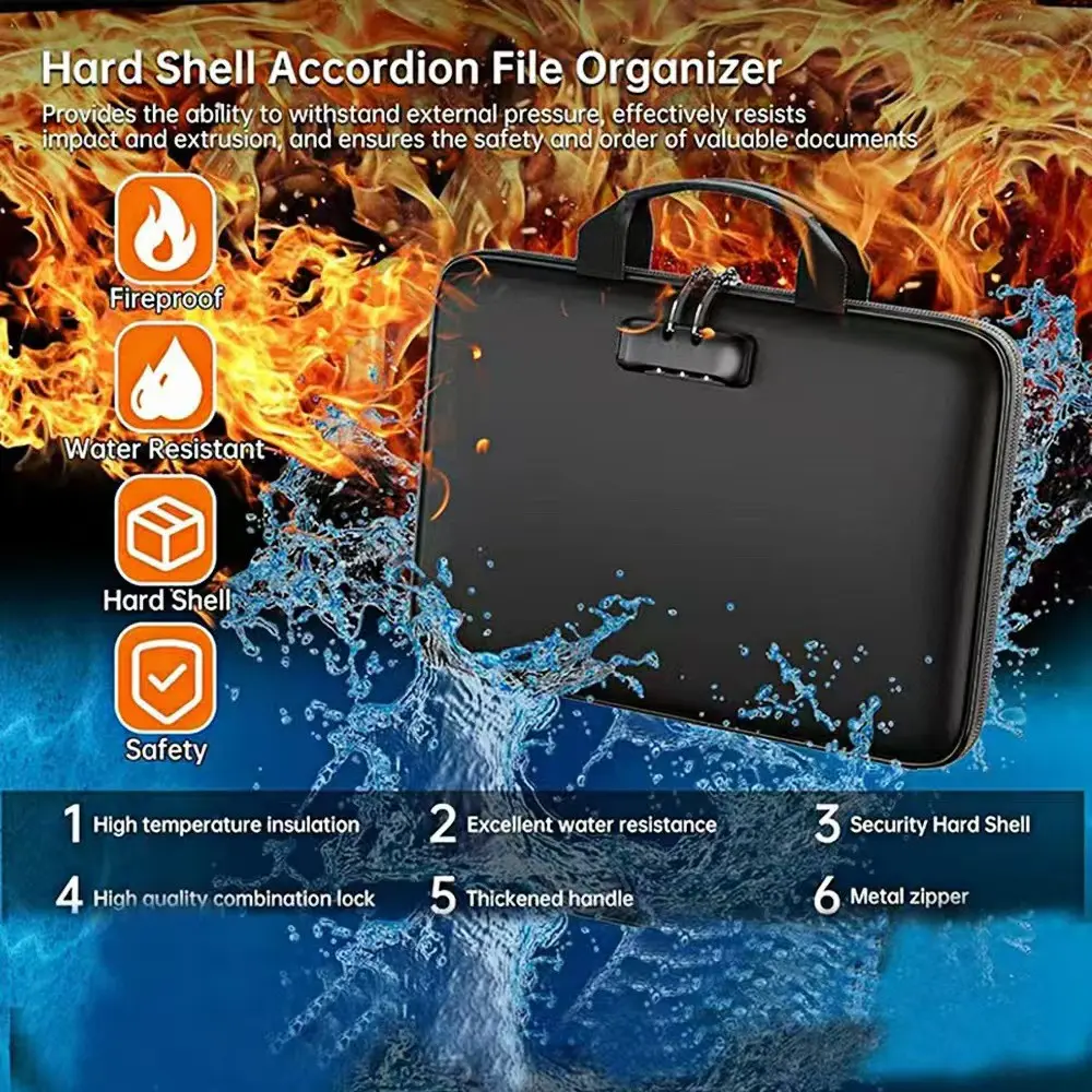 Fireproof Waterproof Storage Bag with Combination Lock, Portable Dust-Proof File Organizer, Ideal for Vinyl Records, Passports, Valuable Items
