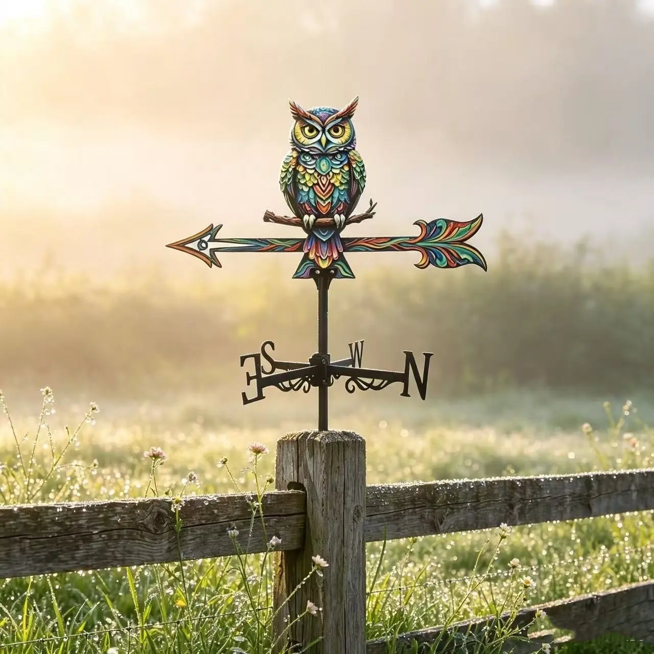 Metal Owl Wind Vane, Garden Court Decoration, Includes Metal Deck Mount Base, Perfect for Outdoor Decor, Christmas, Halloween, Thanksgiving, New Year Gift