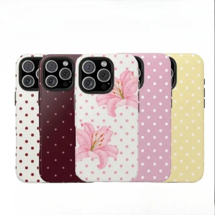 Polka Dot Collage iPhone Case| Pink Polka Lilys, Mocha Cherry, Bubblegum Dots, Cherry Red & Sunshine Yellow Patterns| Cute Y2K Coquette Aesthetic| / Tough Case for iPhone 16 15 14 13 12 11 Pro Max Mini Plus| Trendy Gift for Girls