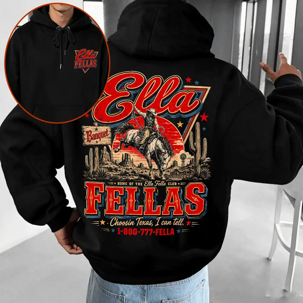 Western-Style Ella Ferras Reversible Printed Tank Top | Unisex Oversized Texas Desert Retro Hoodie | Country Music-Inspired Unisex Casual Streetwear Hoodie