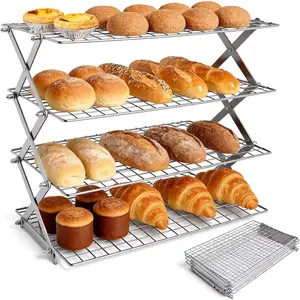 4 Tier Collapsible Cooling Rack 2/3/4-Tier Upgraded Adjustable & Stackable Baking Rack 5 Modes Cooling Racks for Cooking Baking Roasting Grilling Great Gifts for Picnic Party
