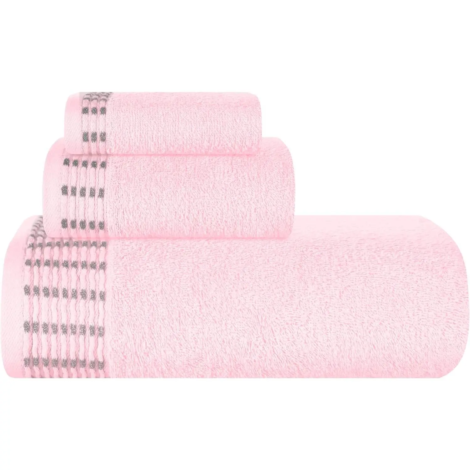 Ultra Soft 3 Pack Cotton Towel Set, Contains Bath Towels 28x55 inch, Hand Towels 16x24 inch & Wash Coths 12x12 inch, Ideal Everyday use, Compact & Lightweight - Pink