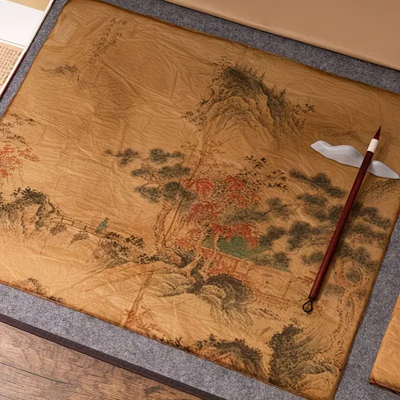 Vintage Brown Bamboo Fiber Paper | Antique-Style Semi-Transparent Calligraphy and Painting Paper | Handmade, Semi-Raw, Chestnut Shell Plant Dye | A Must-Have for Handicraft and Calligraphy Enthusiasts, Sketchbooks, School Supplies, Painting