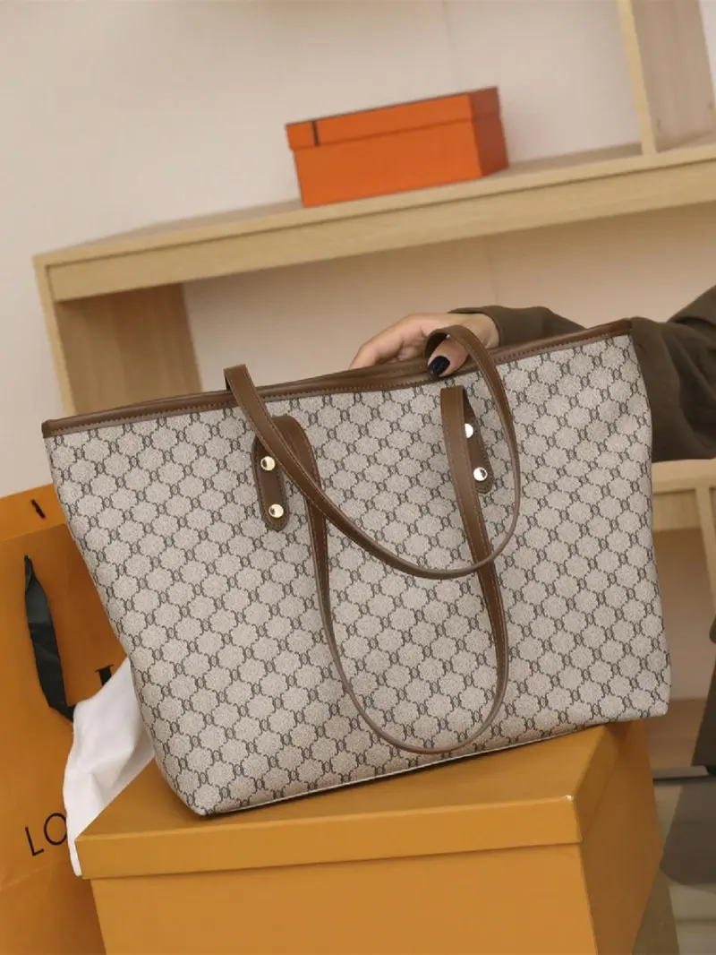 Fashion All Over Presbyopia Pattern Zippered Tote Bag, Casual Versatile PU Leather Zipper Shoulder Bag for Women, Trendy Casual Commuting Bag for Daily Used, Casual Everyday Bag, Fashionable Patterned Bag, Fashionable Versatile Purse, Stylish Tote Bags