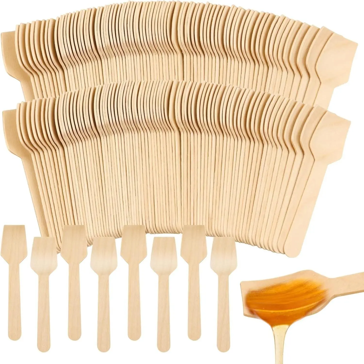300 Pcs 3.75" Disposable Mini Wooden Tasting Spoons - Bulk Small Wood Spoons for Ice Cream Sampling, Honey, Desserts, Charcuterie Board & Tasting Events