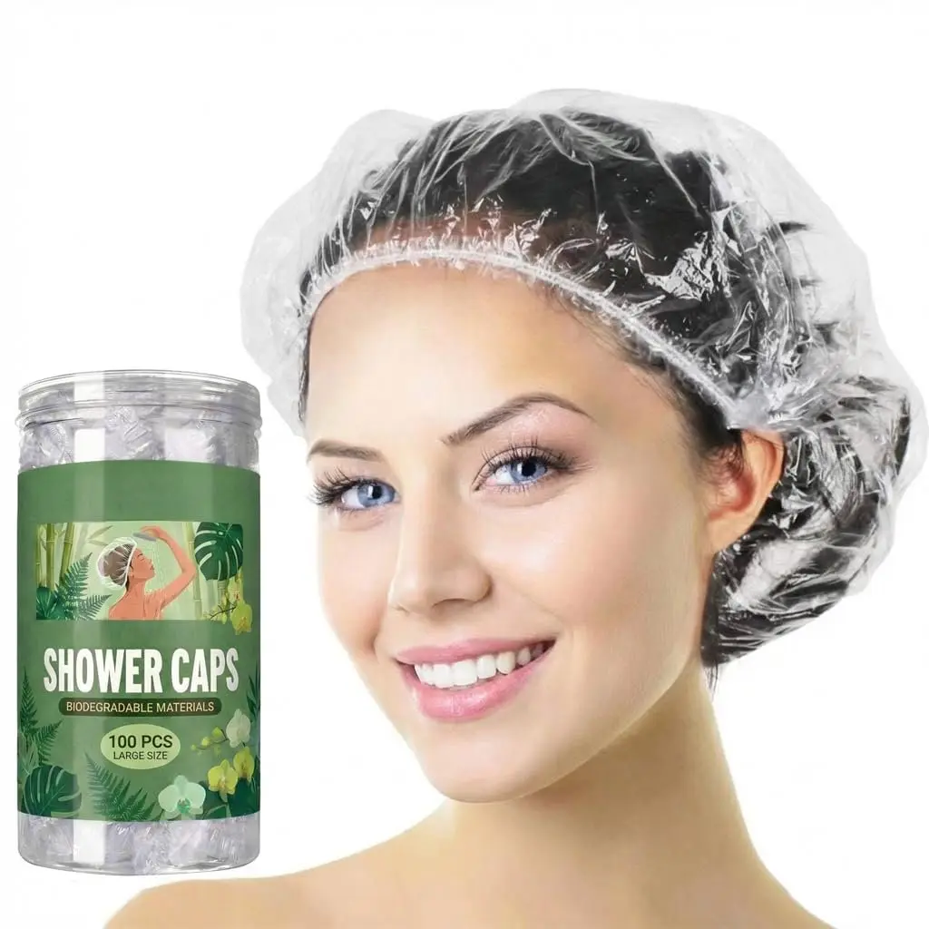 Shower Cap Disposable,100 PCS Bath Caps Large Thick Clear  Plastic Elastic Hair Bath Caps for Women Deep Conditioning Hair Care Hotel Travel Essentials Accessories