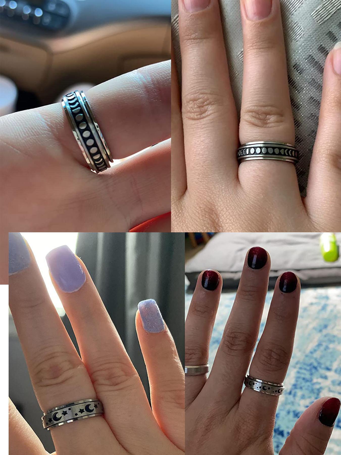 Punk Goth Style Rotating Star & Moon Design Rings, Fidget Spinner Ring, Gifts for Men/Women, Stress Relief Rings, Matching Funky Unique Accessories for Girls Birthday Gift