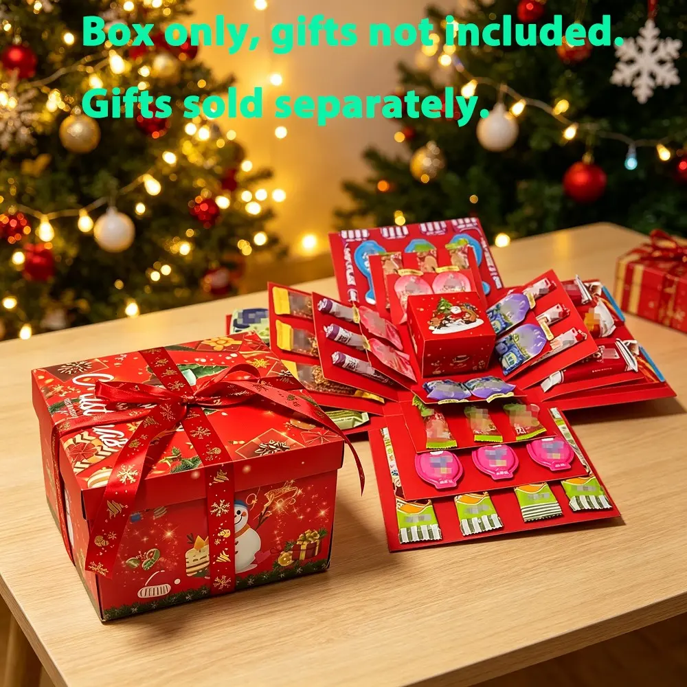 Christmas Surprise Explosion Box, Multi-Compartment Pop-Up Gift Set, Large Capacity Holiday Gift Box for Candy, Chocolate, Snacks, Decorative Ribbon