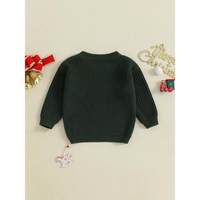 Infant Baby Girls Boy Knit Sweater Christmas Hat and Letter Embroidery Crew Neck Pullover Long Sleeve Tops 0-18 Months