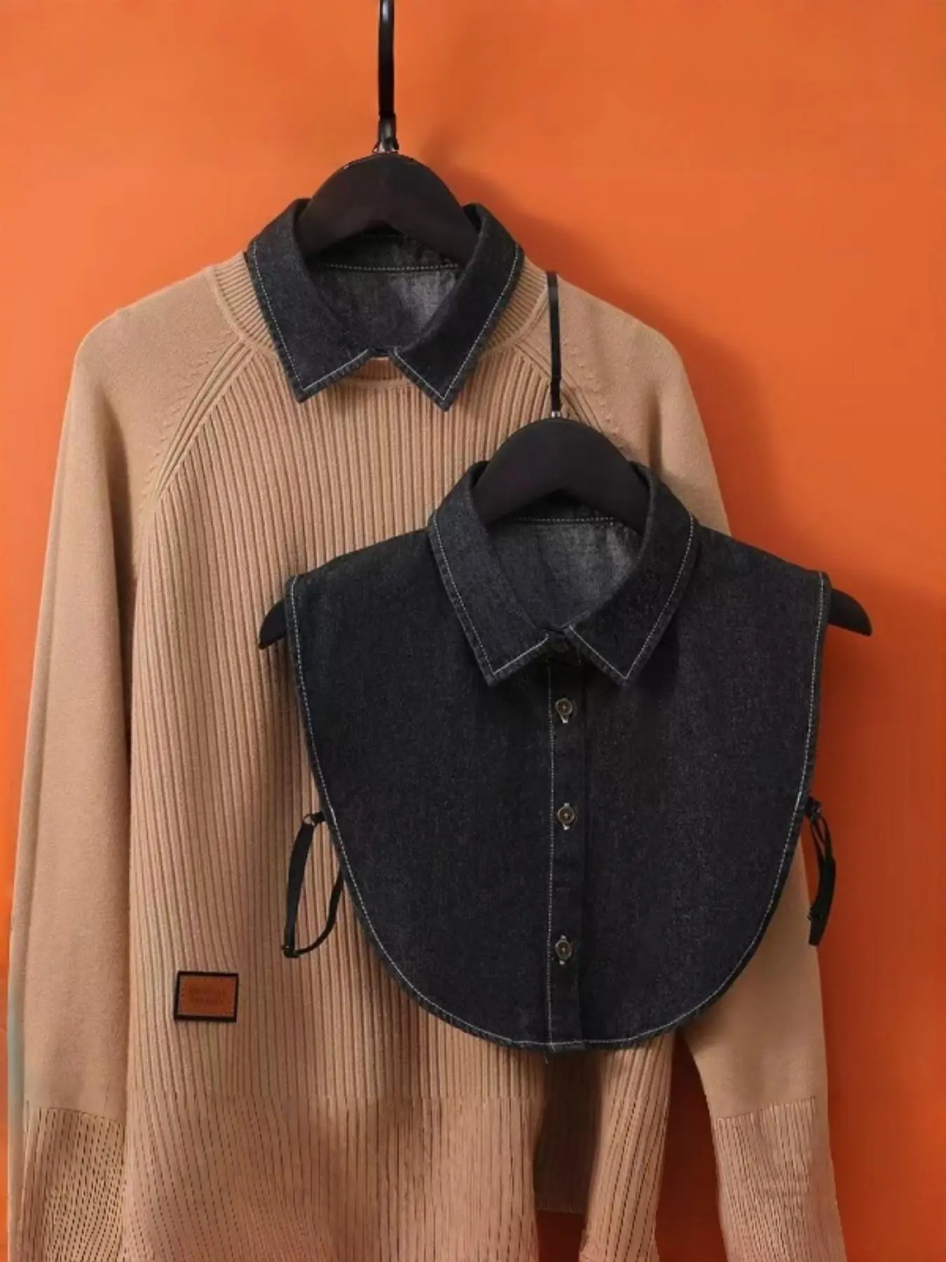 Denim Detachable Dickey Collar for Women, Button Front False Collar, Layered Sweater Collar Insert, Vintage Preppy Neckline Accessory