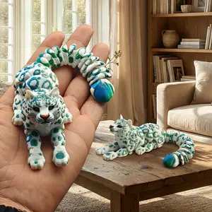 Modern Blue-Green Marbled Leopard Statue, Smooth Resin Figurine with Unique Specks, Artistic Decorative Ornament for Farmhouse & Minimalist Shelf, Christmas Gift