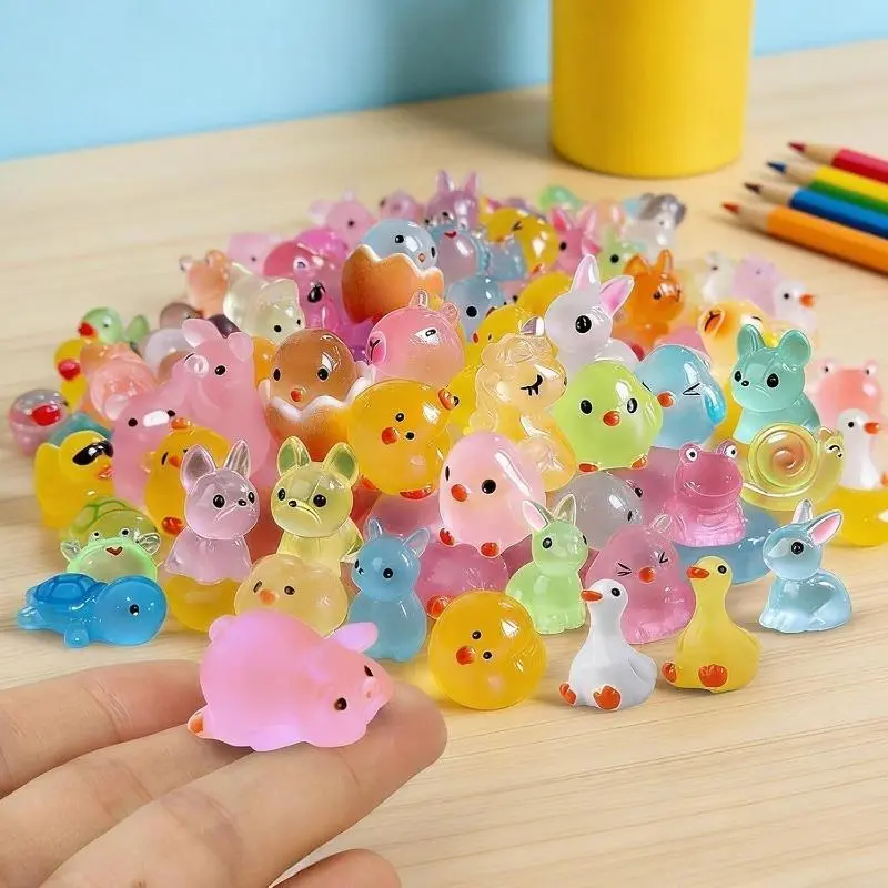 50PCS Mini Resin Figurines for Collectors, Cute Assorted Animal Ornaments, Glow-in-the-Dark Decor for Fairy Garden and Desktop