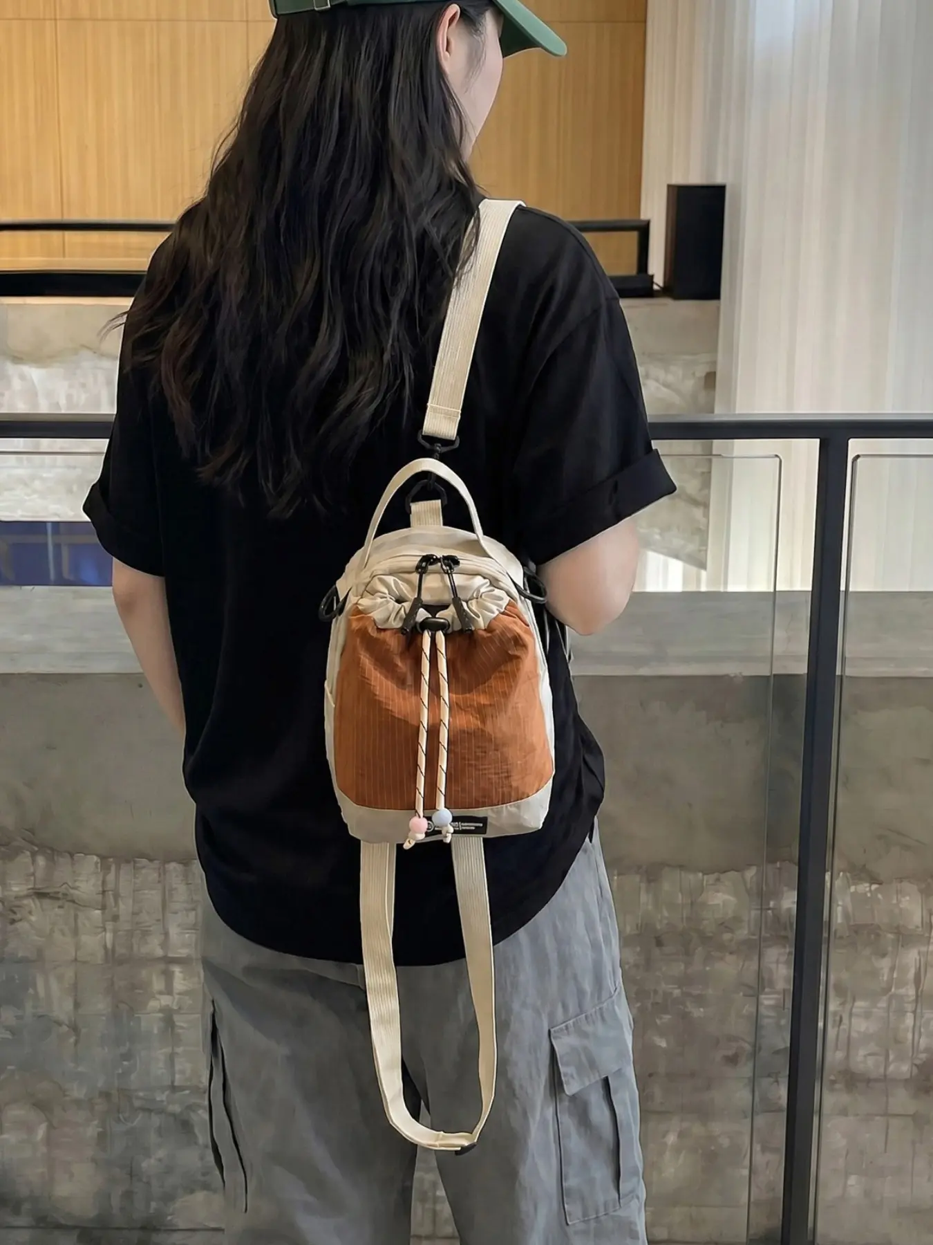 Six-Color Patchwork Breathable Nylon Mini Backpack, Convertible Shoulder Bag, Outdoor Travel, School, Festival, Summer Style
