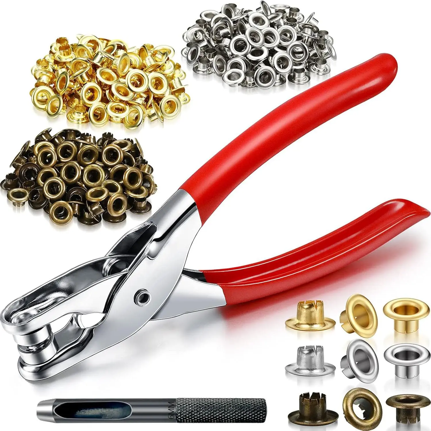 1003 count Grommet Tool Kit, 1/4 Inch 6mm(Inside) Grommet Eyelet Pliers Kit with 1000 Metal Eyelets with Washers for Fabric, Leather, Belt, Shoes, Clothes