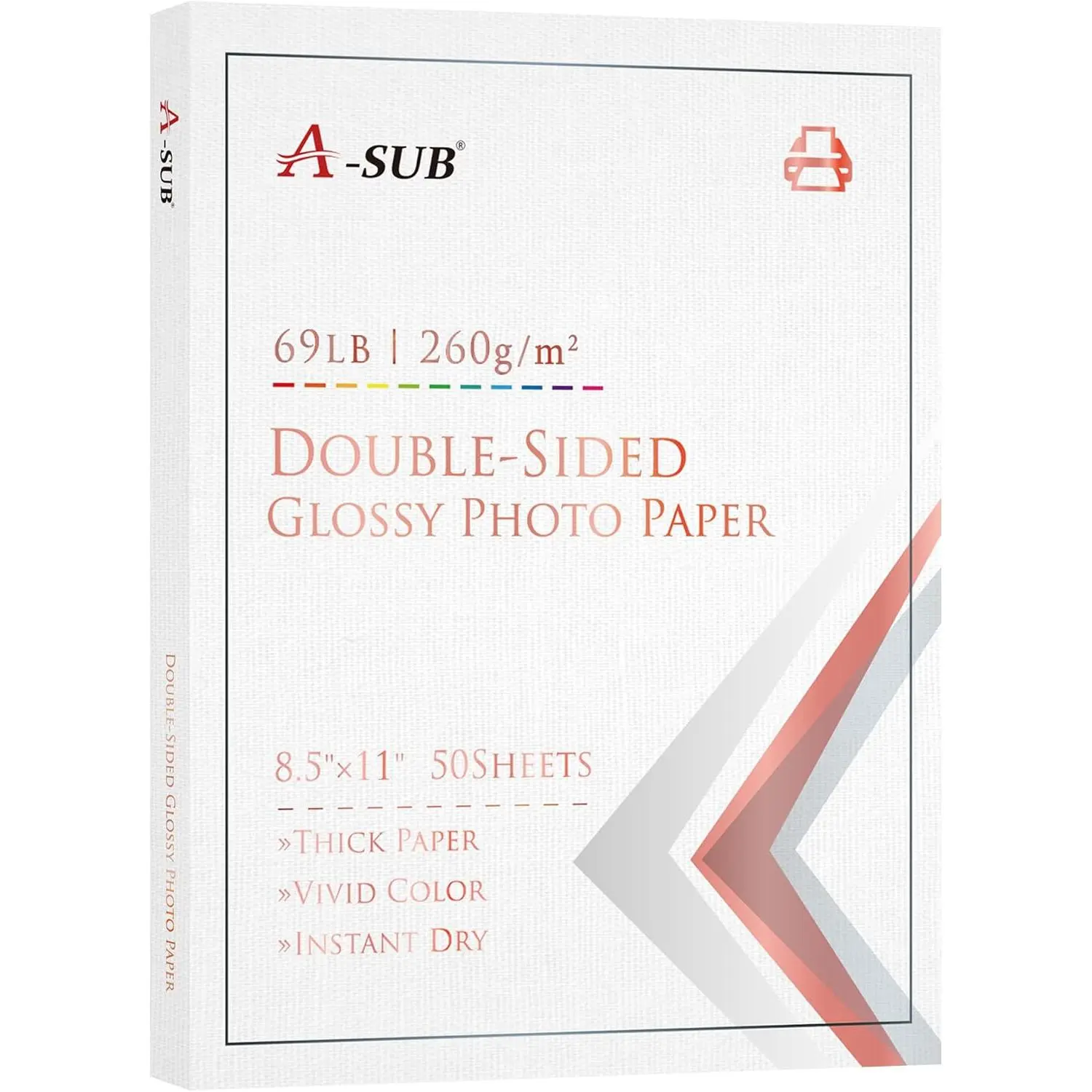 Double Sided Glossy Photo Paper 8.5x11 Inch Heavyweight | for Photo Printing, DIY Cards, Programs, Calendars, Inkjet Printer Cardstock Paper, 260gsm 69lb 50 Sheets, Use Dye Ink
