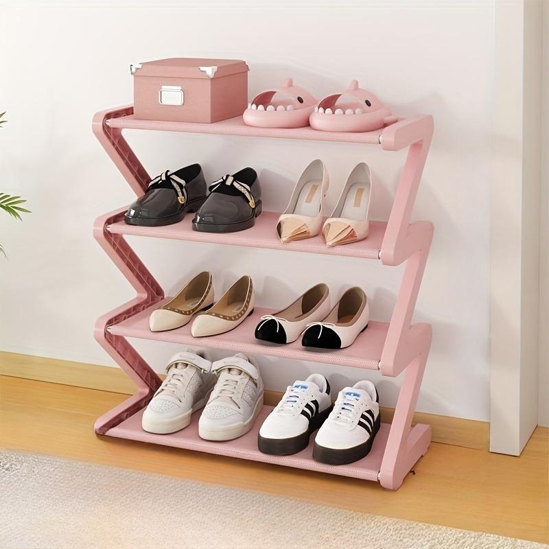 4-Tier Z-Shaped Shoe Rack, Shoe Shelf Organizer, Easy Assembly No Tools Required, Plastic Stackable Storage Box, Space-Saving Floor Design