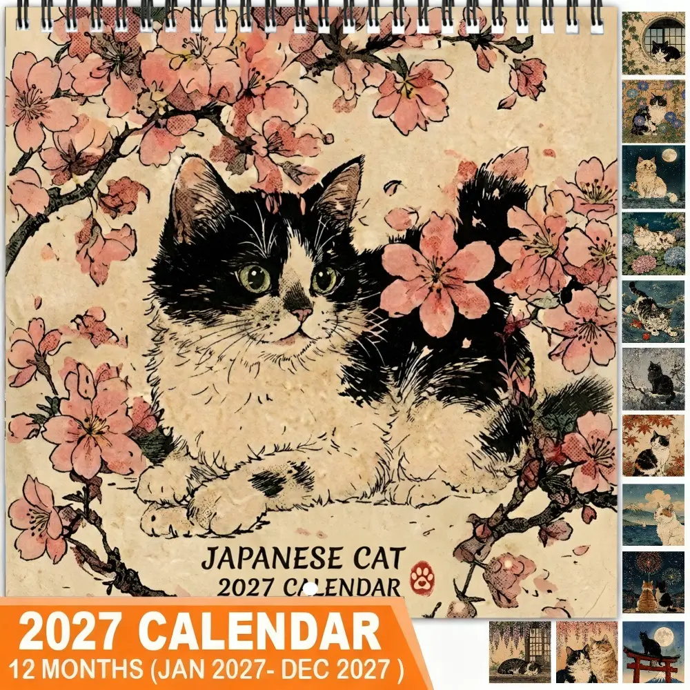 2027 Cat Theme Wall Calendar, 12 Months Colorful Illustrations, 8.3in X 8.3in Perfect Size, Cute Funny Cat Art Decor Gift, Ideal for Home Office Lovers