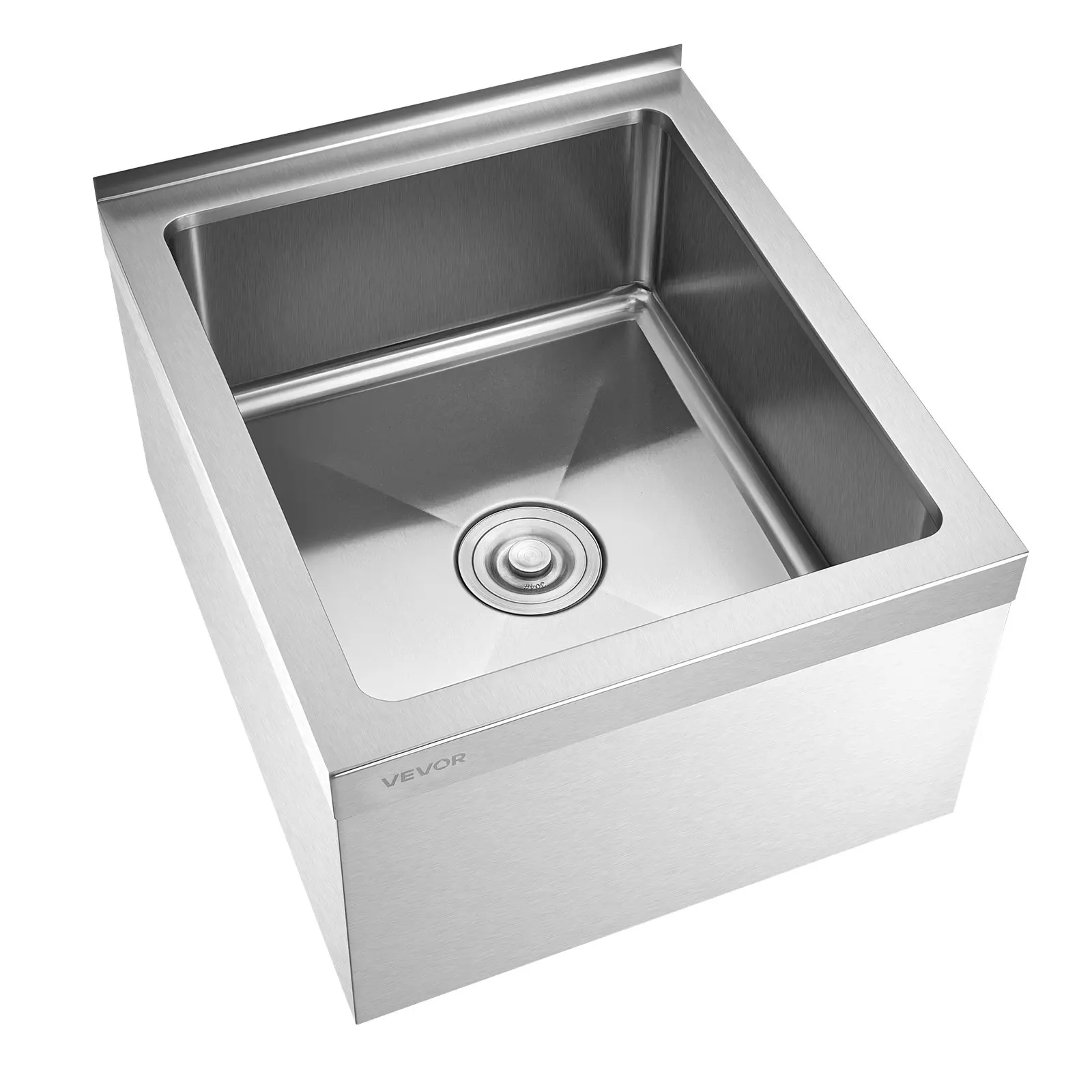 【toolupgrade】VEVOR 22-Inch Metallic 304 Stainless Steel Floor Mop Sink (22x19x12 in), Wall-Mounted Bracket, Backsplash, 3-in-1 Filter, X-Sloped X-Groove for Quick Drainage, Minimizes Pooling, Improves Water Flow, for Restaurant, Cafe Cleaning Use