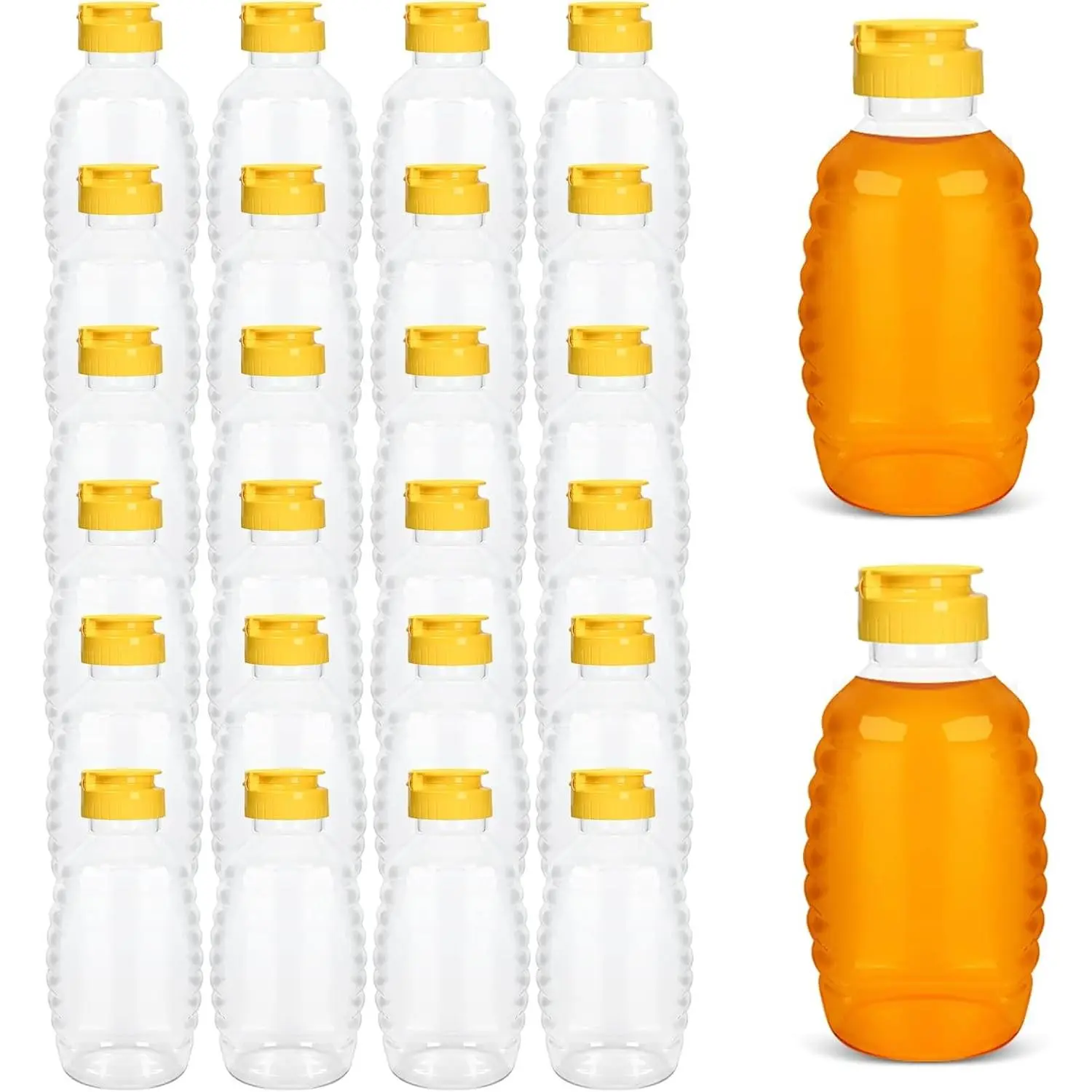 24 Pack 16 oz Squeeze Honey Bottles, Food Grade Refillable Leak Proof Honey Containers with Flip-Top Caps, Drip Free Dispenser for Honey Storage & Distribution