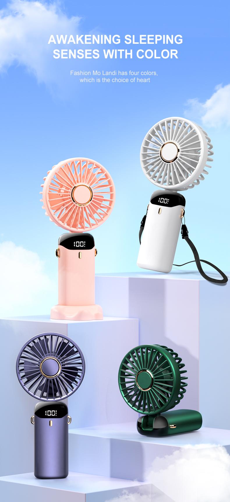 USB Handheld Mini Fan Foldable Portable Neck Hanging Fans 5 Speed USB Rechargeable Fan with Phone Stand and Display Screen turbofan summer small hand body
