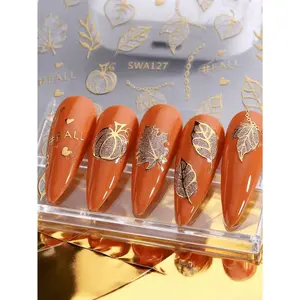 3Pcs Gold Foil Nail Stickers – Pumpkin, Ghost & Spiderweb Designs, Water Resistant. Perfect for Halloween & Fall Parties. Great Gift for Nail Art Lovers.