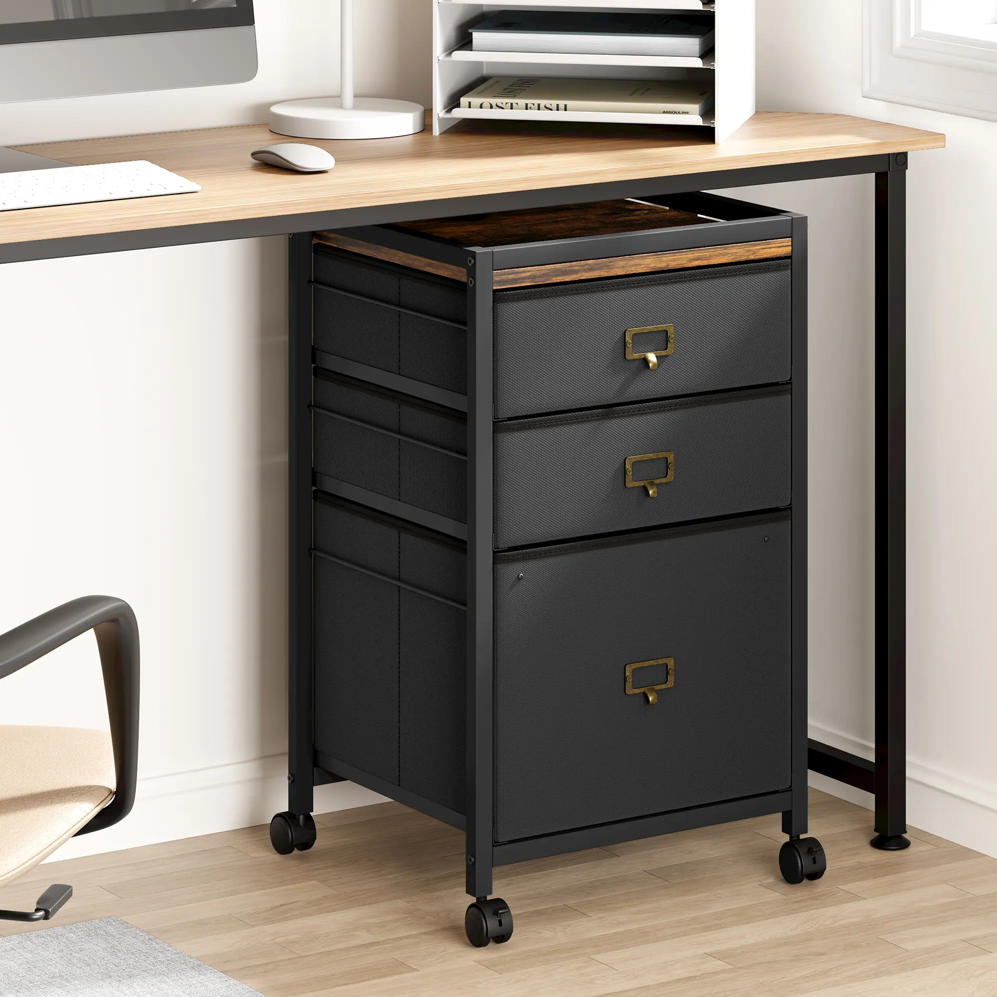 Mobile Fabric File Cabinet – 2/3/4 Drawers, Rolling Vertical Storage – Fits Letter/A4 – Compact Under Desk Organizer for Home Office – Black