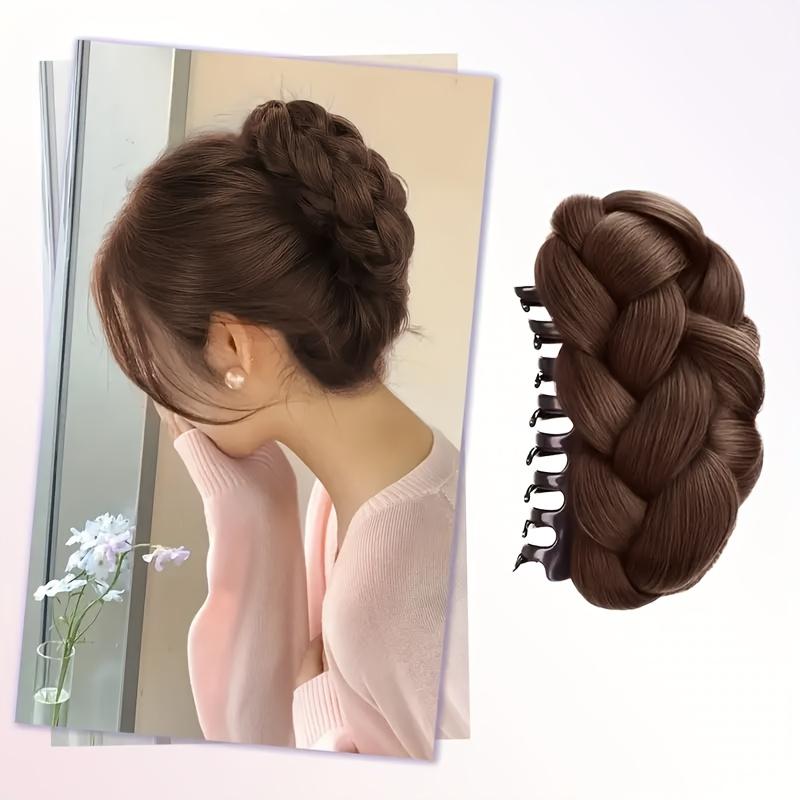 Women's Heat-Resistant Synthetic Fiber Ponytail Wig - With Clip-In Bun and Braid Style, Instantly Increases Short Hair Volume, Low Maintenance, Suitable for Daily Wear, Christmas and Other Holiday Parties