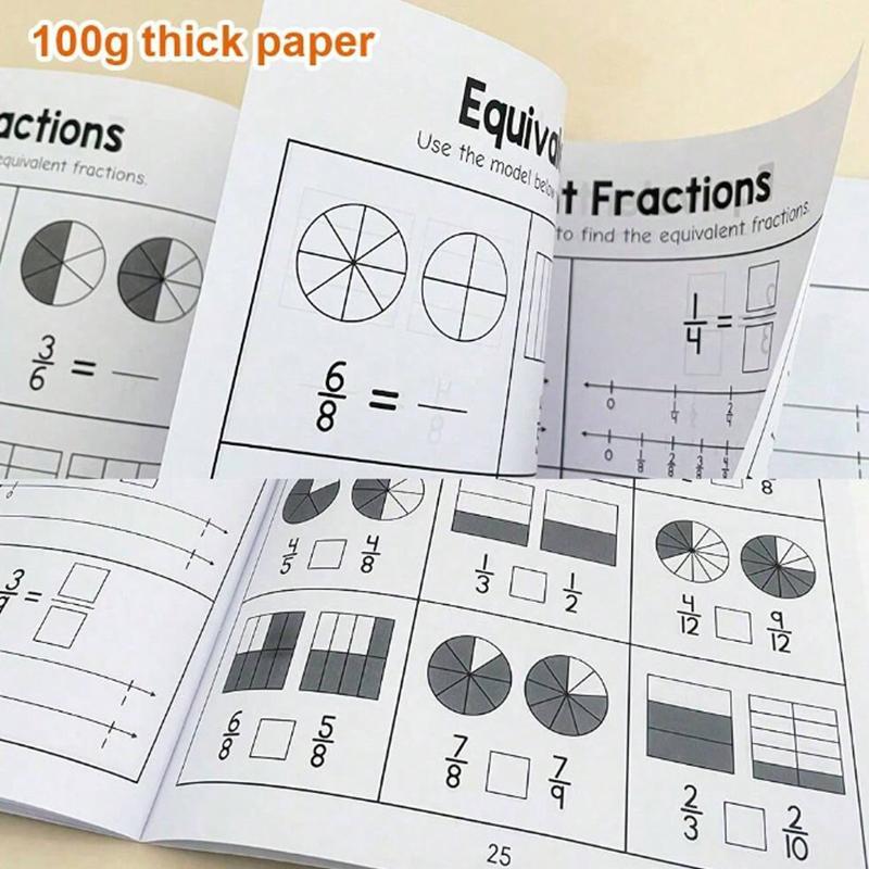 Basic Fraction Learning Workbook for Grades 3-4, Durable Paper Material with Rich Illustrations, Educational Tool for Teenagers, Math Practice Book, Visual Learning Tools