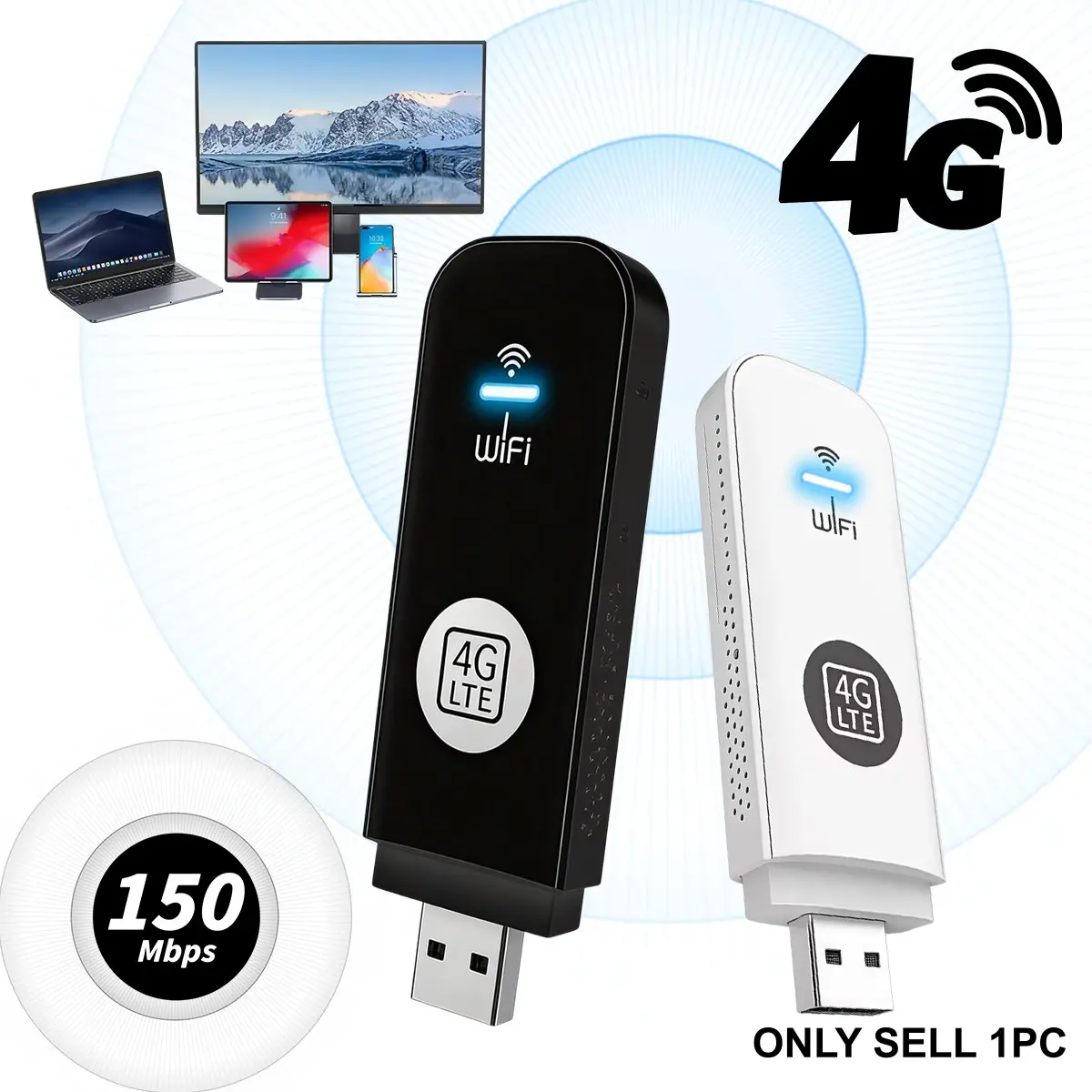 4G LTE Portable WiFi Hotspot, WiFi Cellular, Plug & Play Pocket WiFi Hotspot Device, 10 Connected Devices, 150Mbps High Speed Mobile Router for in 100+ Countries