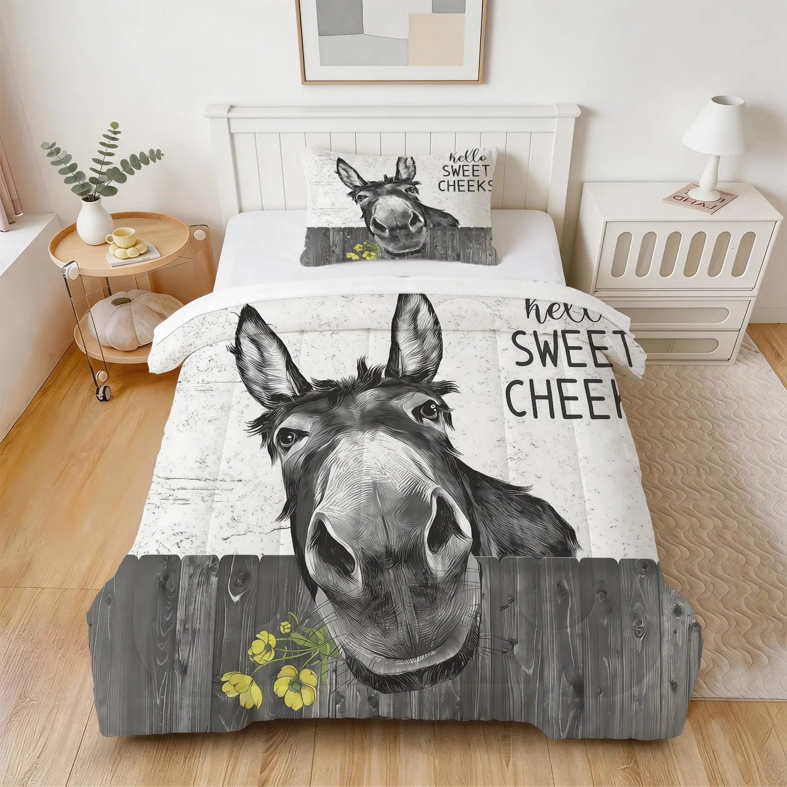 Fun Donkey Pattern Comforter Set, Soft And Comfortable Bedding Set (1 Comforter + 1/2 Pillowcase, No Pillow Core), Suitable For Teenagers, Adults, Guest Rooms, Dormitories, And Master Bedroom Scenarios