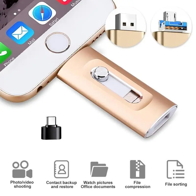 High-Speed 4 in 1 USB 3.0 Flash Drive for iPhone & iPad & Android & Type-C & Computer, OTG Memory Stick Pen Drive Thumb Drive Photo Stick 64GB 128GB 256GB 512GB 1TB - Perfect Gift for Travel, Work & Data Backup