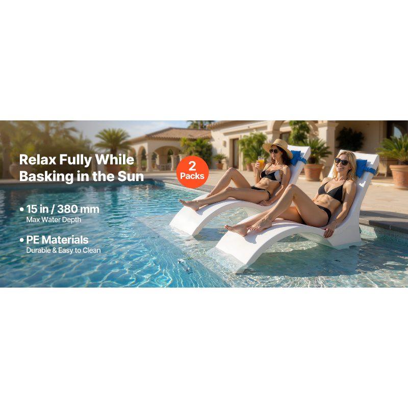 VEVOR Pool Lounge Chairs, Set of 2 Chaise Lounger with Headrest, Water ...