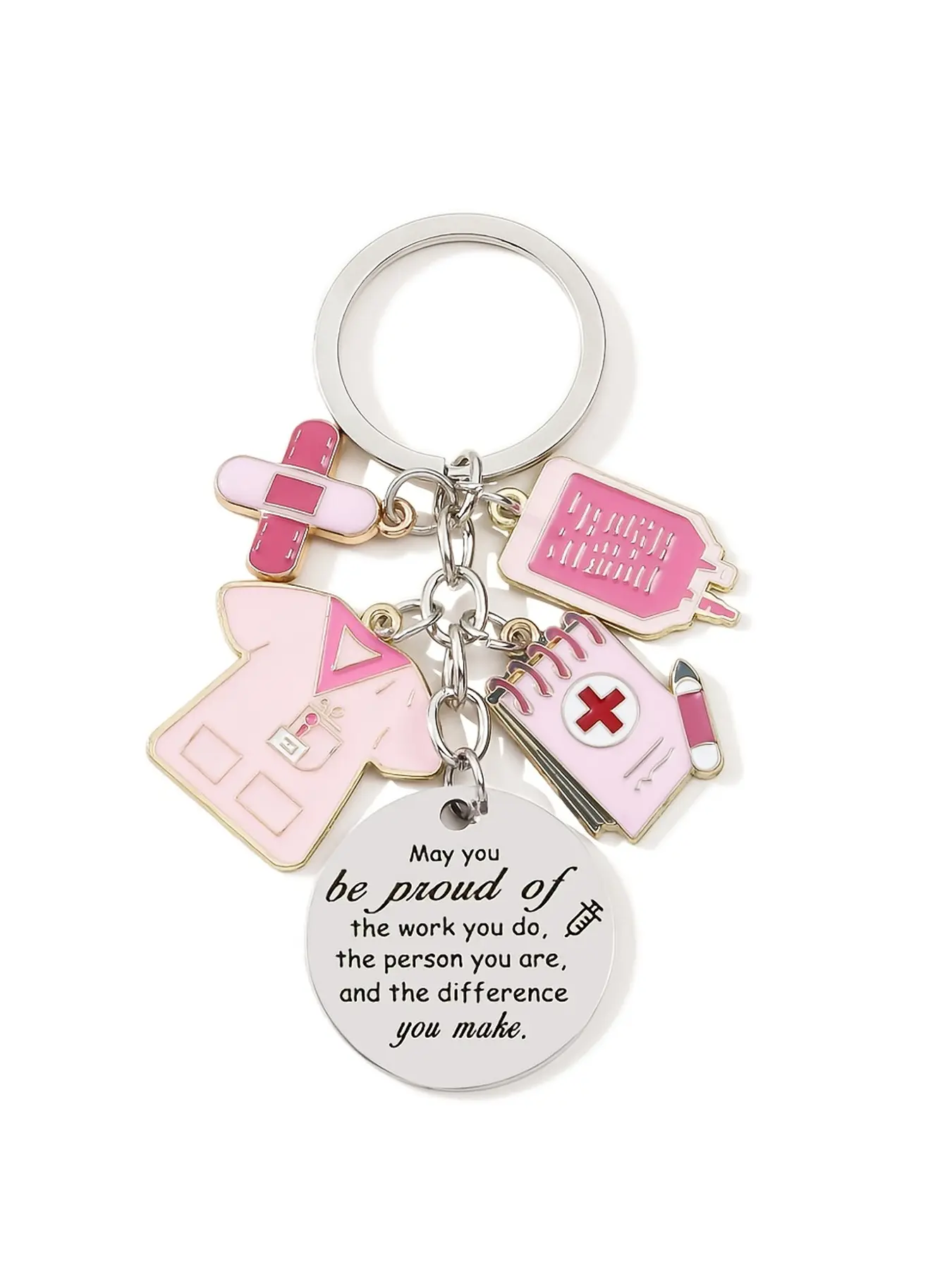 1pc Creative Cartoon Nurse's Uniform Medical Record Book Infusion Bag Enamel Keychain Tendy Bag Charms for Friends Good Gift
