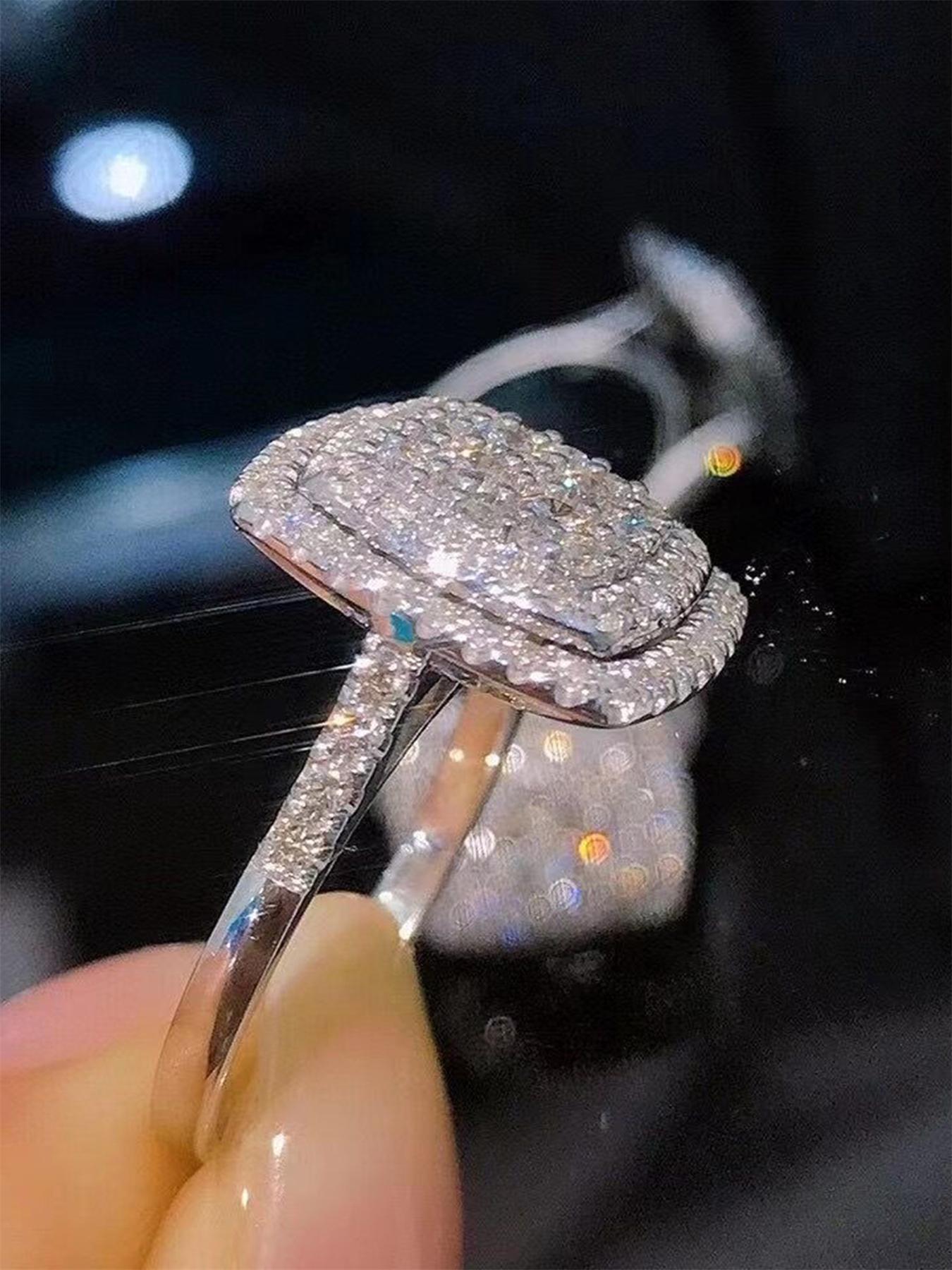 S925 Sterling Silver Fashion Square Shaped Artificial Diamond Ring, Elegant Engagement Ring, Luxury Jewelry for Party, Daily Clothing Decor, Trendy All-match & Exquisite Jewelry for Gift, Gift Ideas for Women