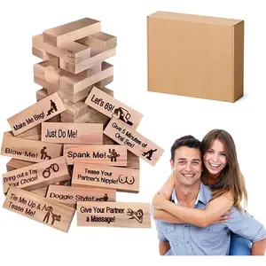 Lust Tower Game- 48Pcs Super Naughty Block Tower for Couples Adults, Valentine Tumbling Tower Stacking Couple Games, Wooden Date Night Tower Games Night Party Game