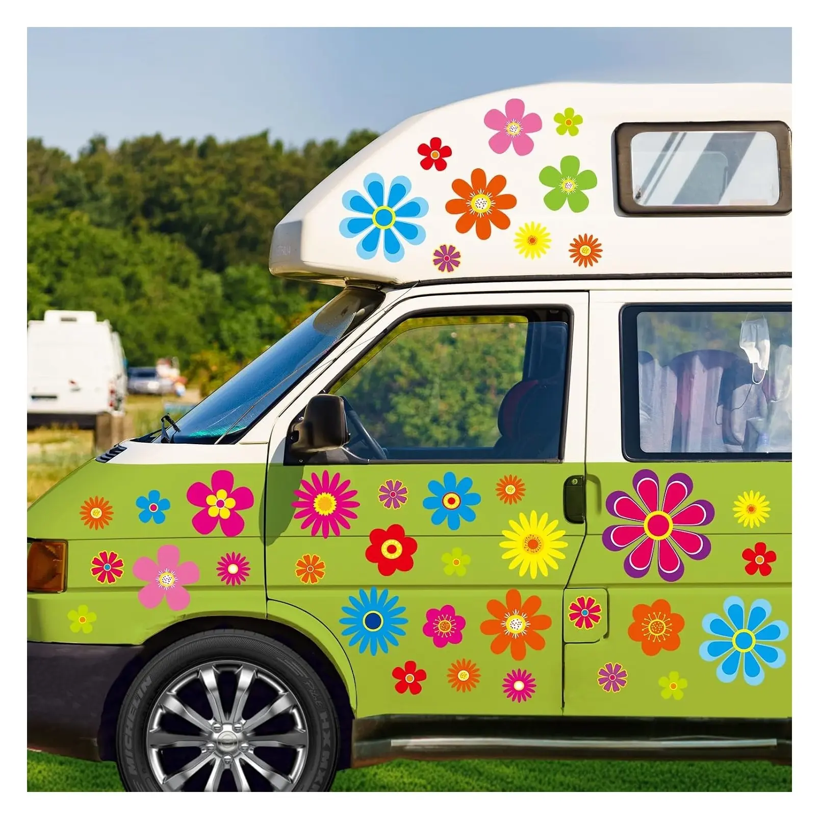 180Pcs Daisy Flower Vinyl Stickers Decals for Car Truck Window Bumper Mirror - Self Adhesive Floral Car Labels, Window Clings OrnamentGift
