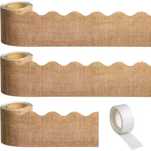 Burlap Bulletin Board Border, 3 Rolls Burlap Scalloped Borders Trim, Fall Classroom Bulletin Board Rolled Trim, Farmhouse Decoration for Thanksgiving Back to School Classroom Party Decor