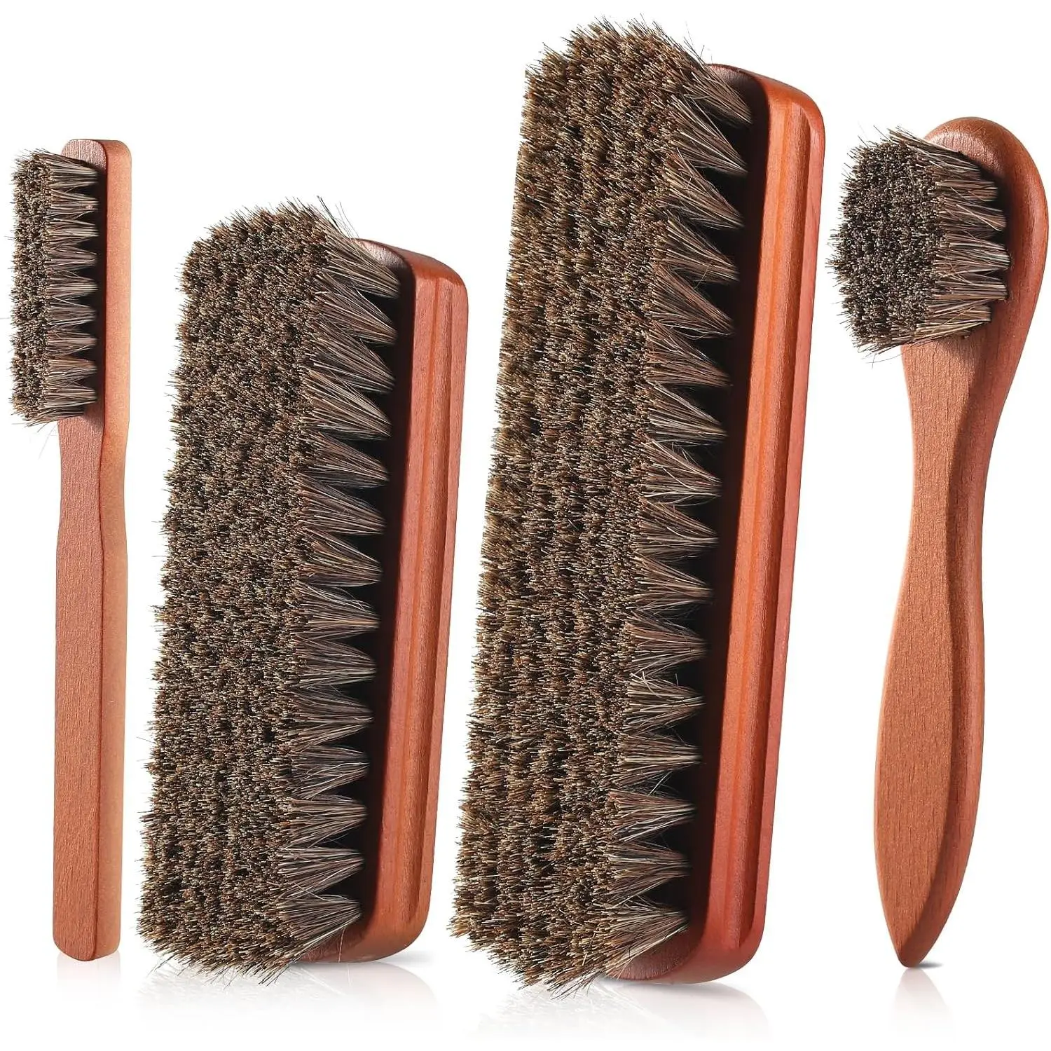 4 Pcs Shoe Brush, Boot Brush, Horse Hair Brush for Leather, Shoe Polish Brush, Professional Leather Shoe Care Brushes, Horsehair Shoe Shine Brush Cleaning Brush Care Clean Dauber Applicators