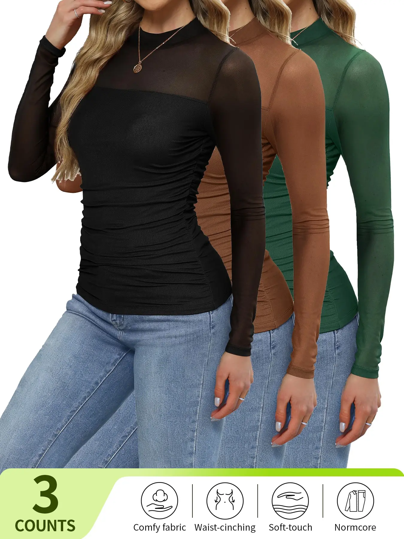 Women's Contour Long Sleeve Mesh Body Sculpting Top, Premium Seamless Leotard for Evening Wear, Breathable Comfortable Versatile Style,Spring Break Outfit,Summer Fashion,Slim Fit Blouses,Slim Fit Ruched